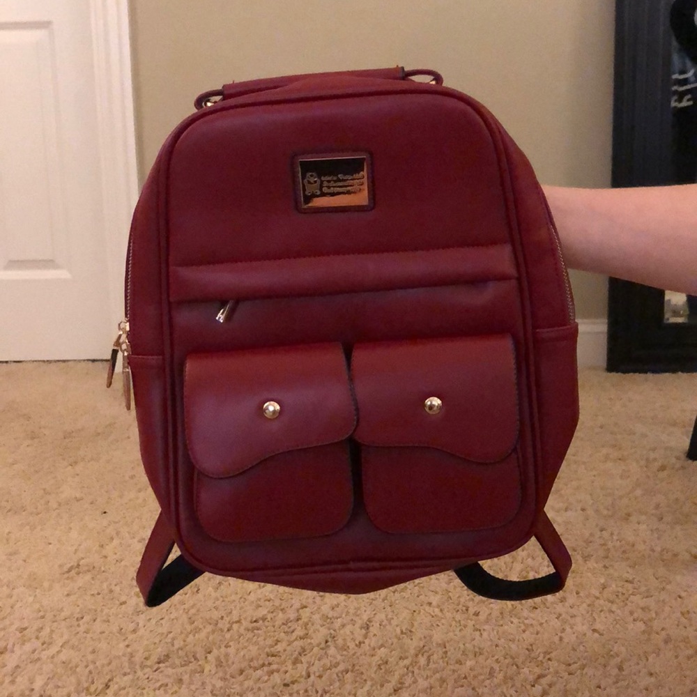 Red leather backpack